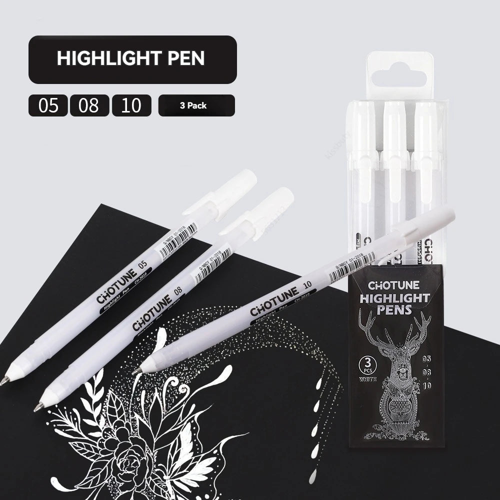 Gelpennen set met witte gelpennen – fijn, medium en breed voor tekenen en journaling