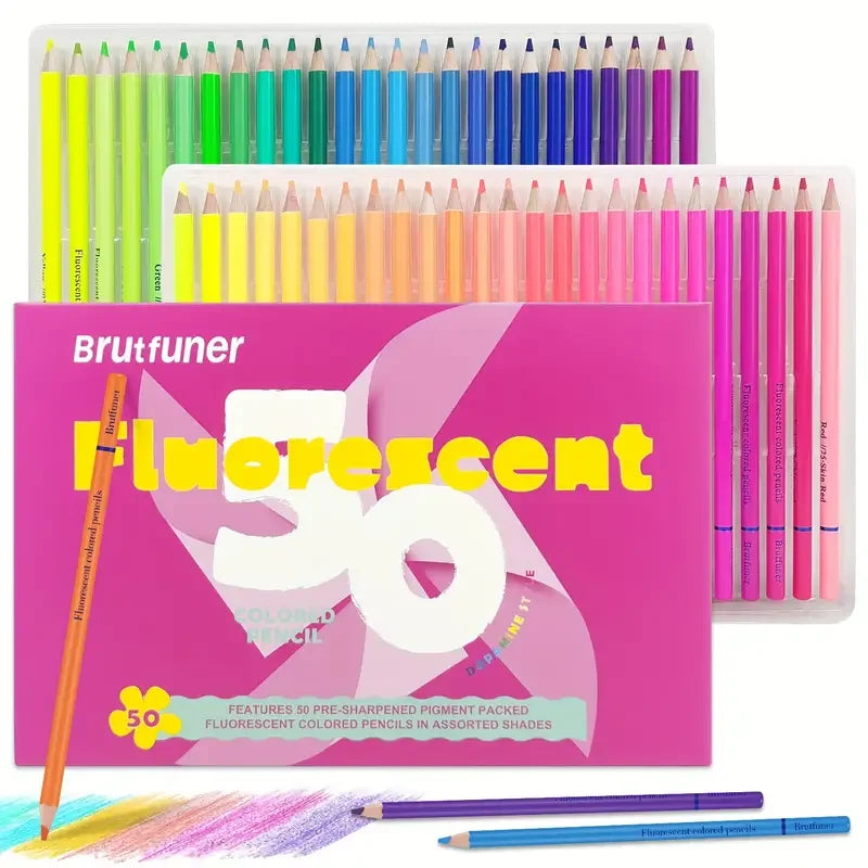 Kleurpotloden set 50 stuks – Neon & Fluorescerende kleuren