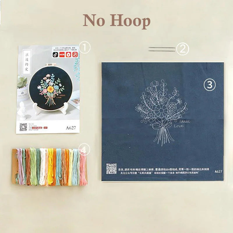 Borduurpakket Rond – Eekhoorn & Bloemen – Compleet Starterset