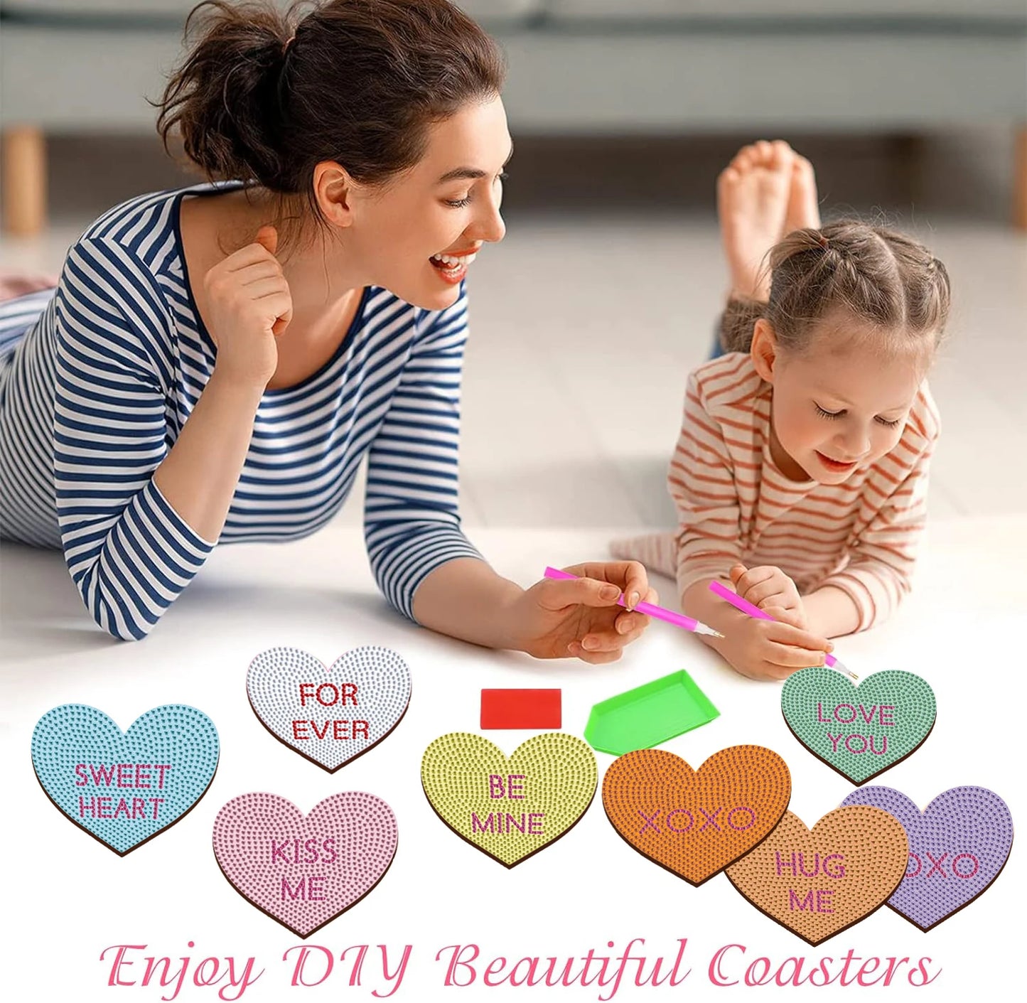 Diamond Painting Onderzetters - Set van 10 Hartjes met Houder