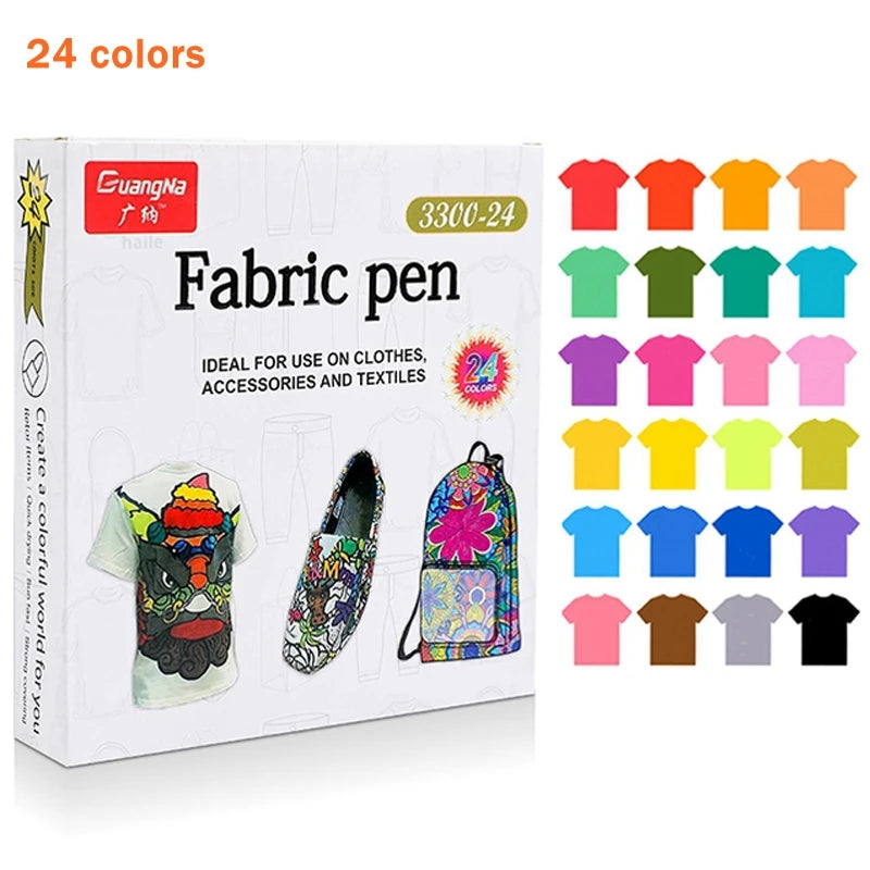 Stiften set voor textiel – 12 of 24 kleuren permanente textielmarkers