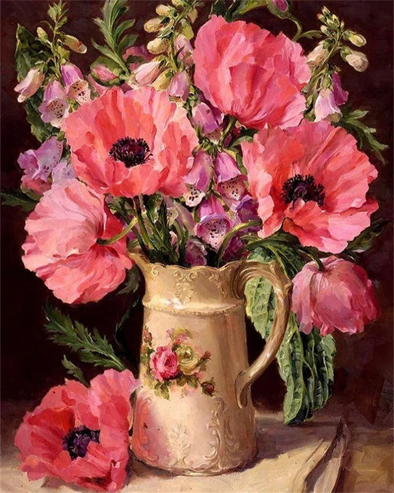 Schilderen op nummer – Bloemen met Rozen en Pioenen op Canvas