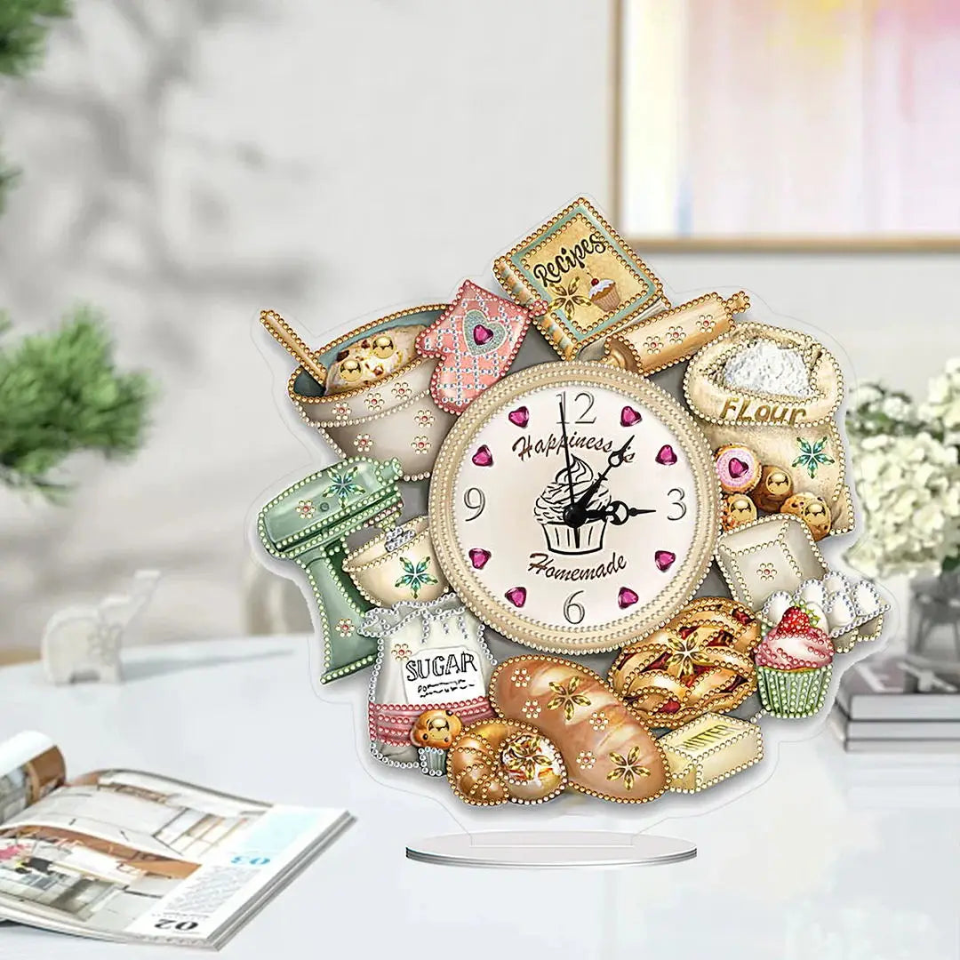 Diamond Painting Klok Bake Time met kristallen steentjes – Uniek tafelornament