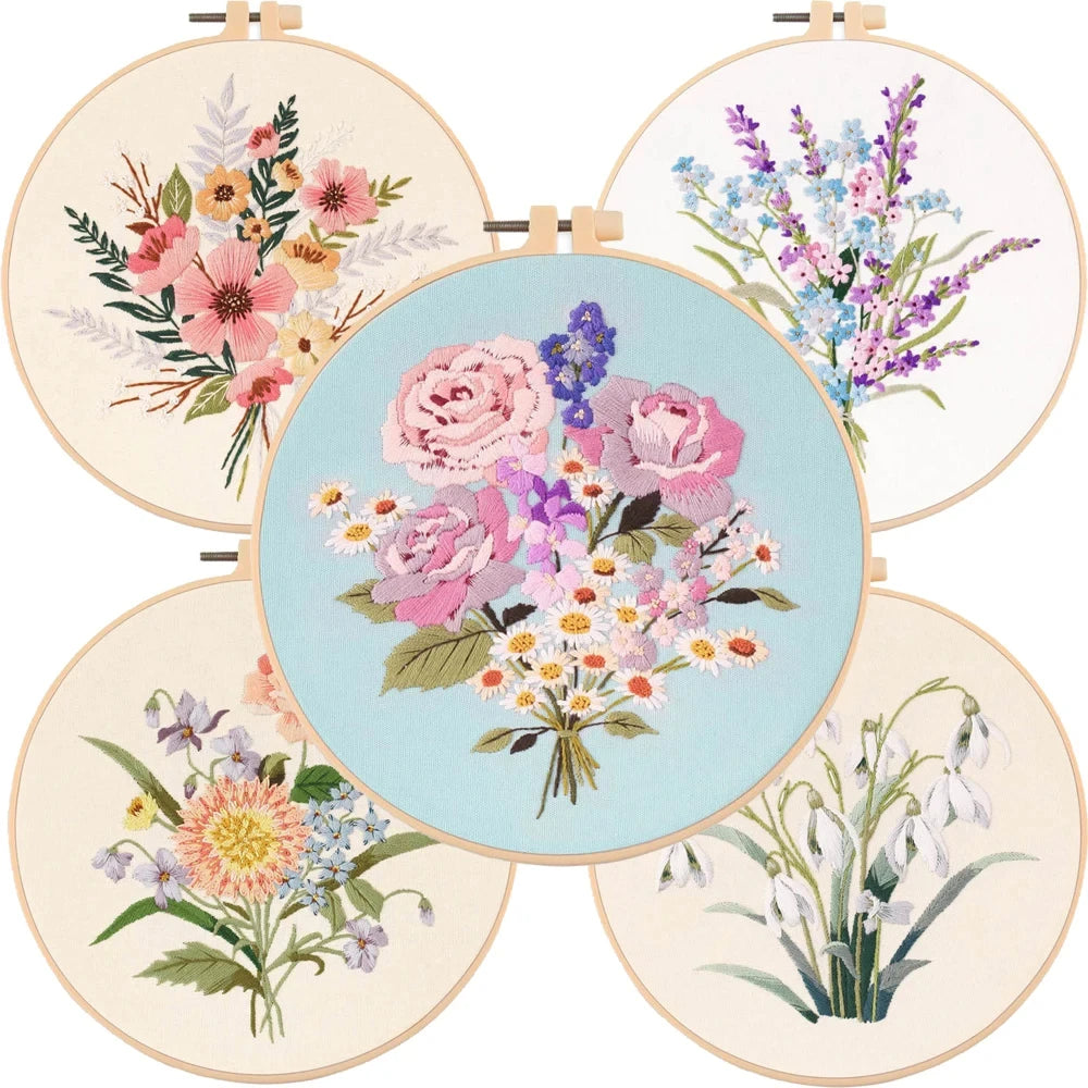 Borduurpakket Rond – Beginnerspakket met Bloemen & Dierenpatroon