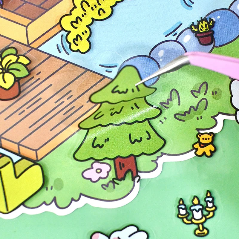 Sticker homestyling set cartoon konijn en pinguïn cabin scene interieurdecoratie