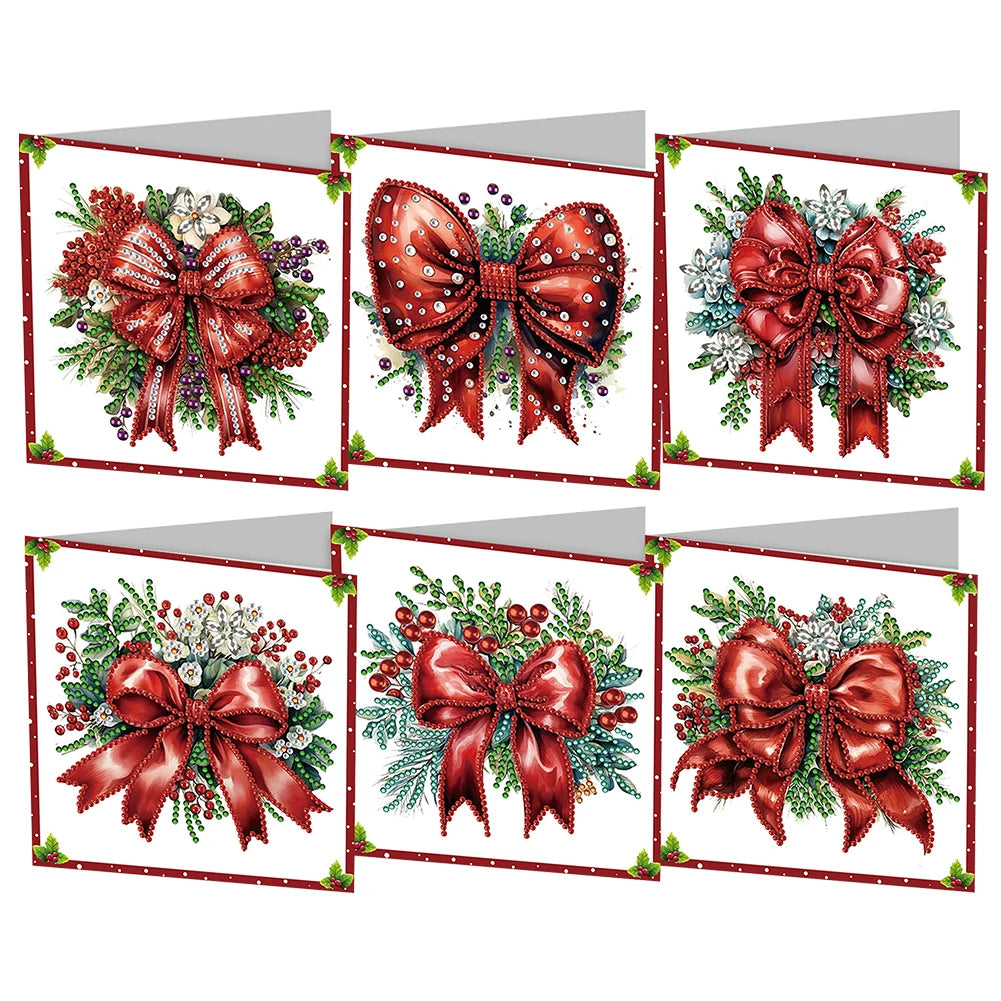 Diamond Painting Kerstkaarten set - Luxe kerstgroet kaarten met steentjes - Strik