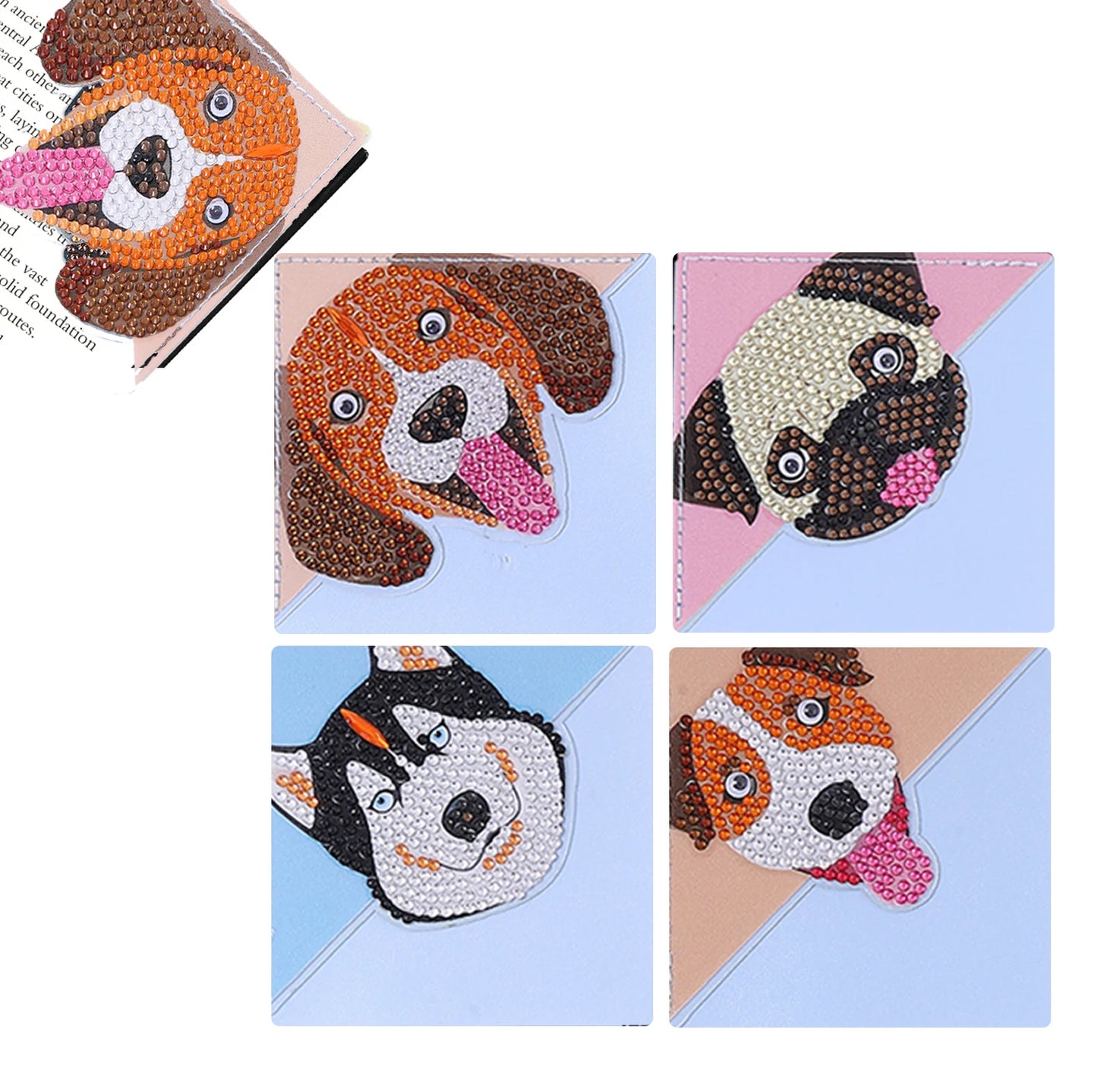 Diamond Painting Boekenlegger Hoeken Set van 4 met PU Leer en Strass