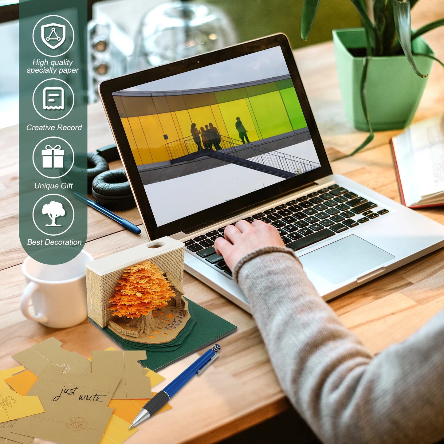 3D Papier Sculptuur Notitieblok met LED – Creatieve Bureau Decoratie