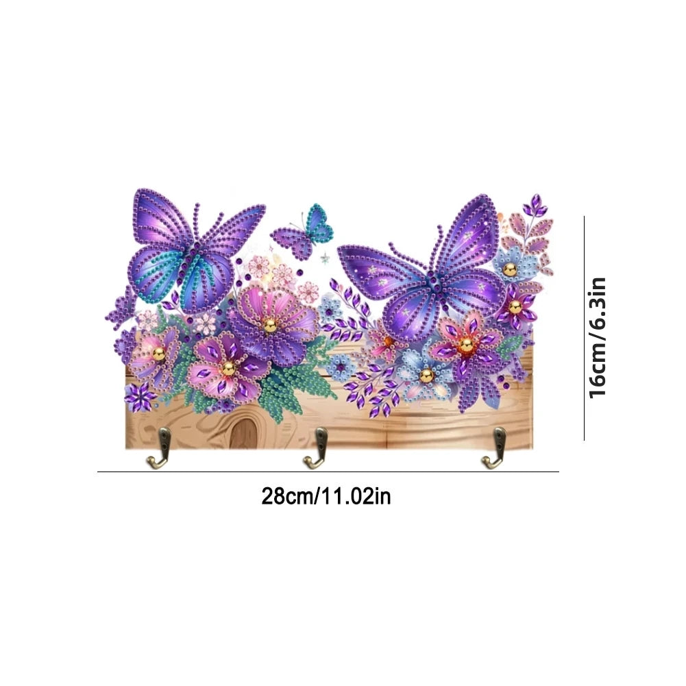 Diamond Painting Kapstok/Sleutelrek – Houten Wandrek met 3 Haken en Diamond Painting Steentjes