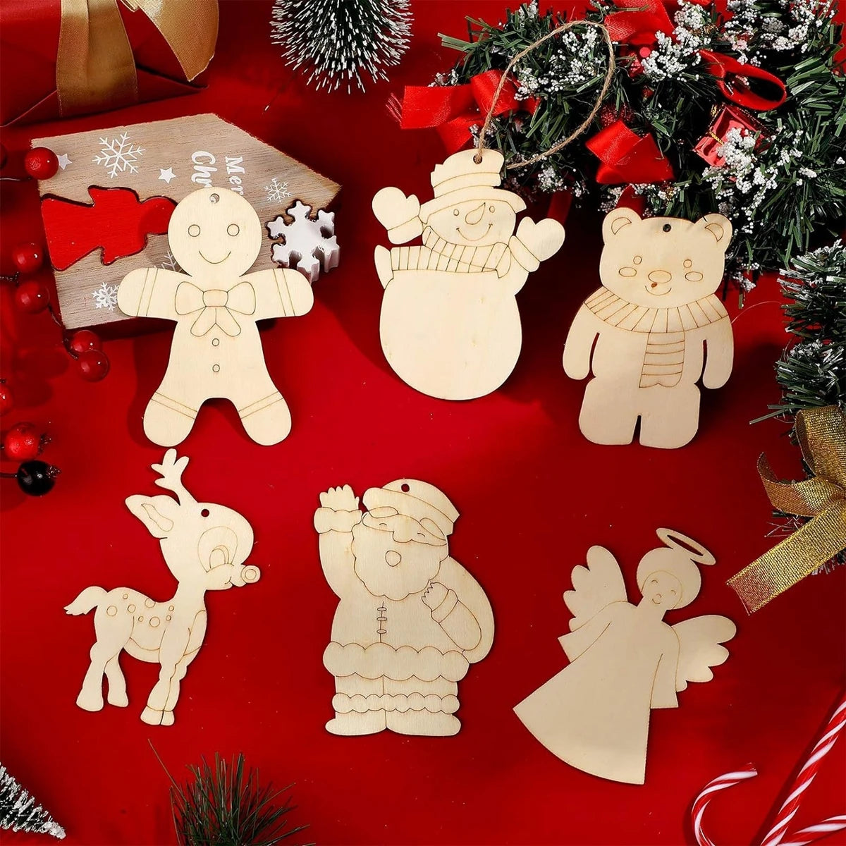 Houten figuur om zelf te kleuren/schilderen – kerstornamenten set (10 stuks)