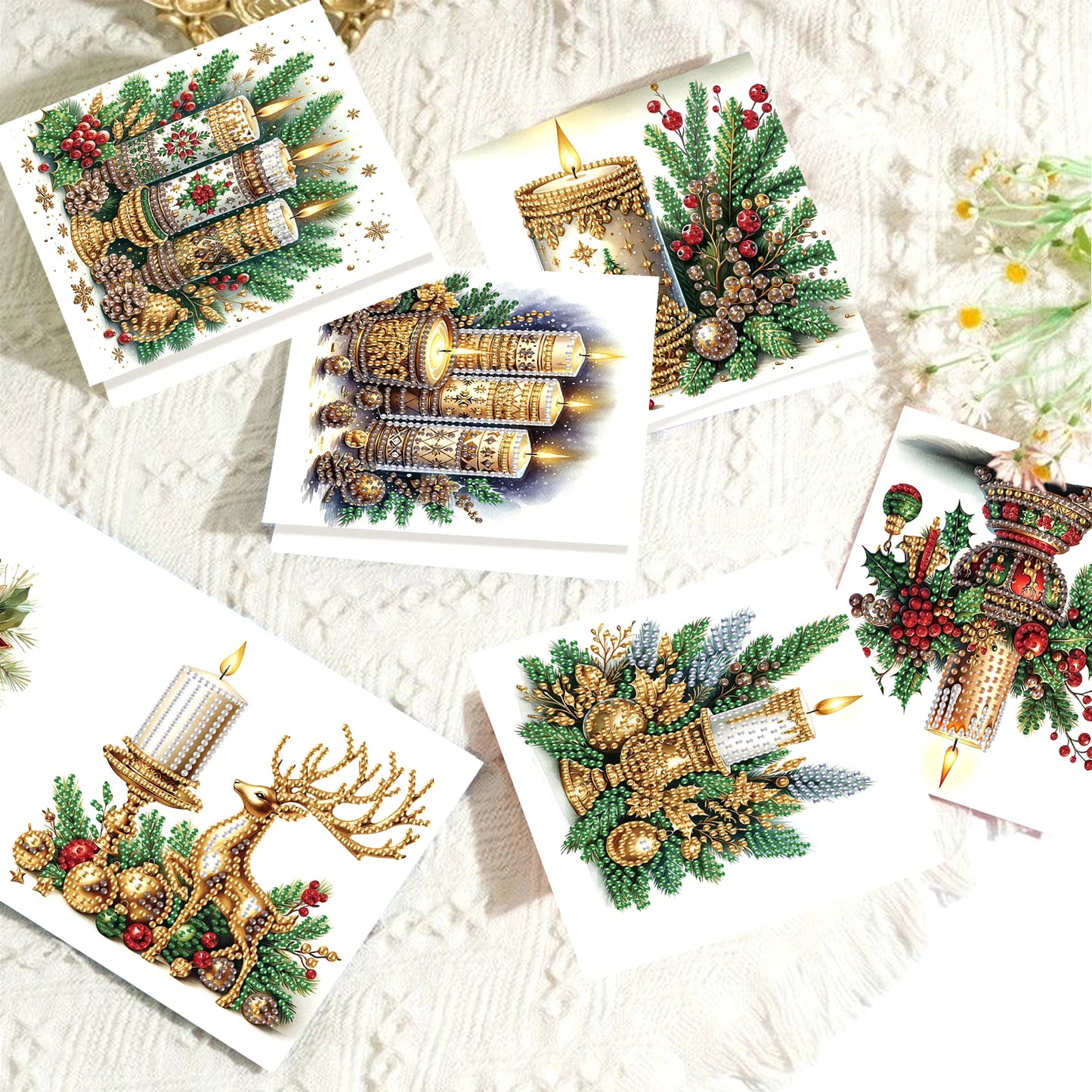 Diamond Painting Kerstkaarten set – 6 luxe kerstkaarten met enveloppen