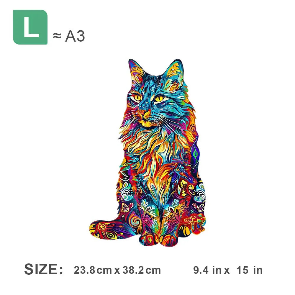 Houten figuren puzzel - Kat in Cadeauverpakking - Unieke en Luxe Geschenkoptie