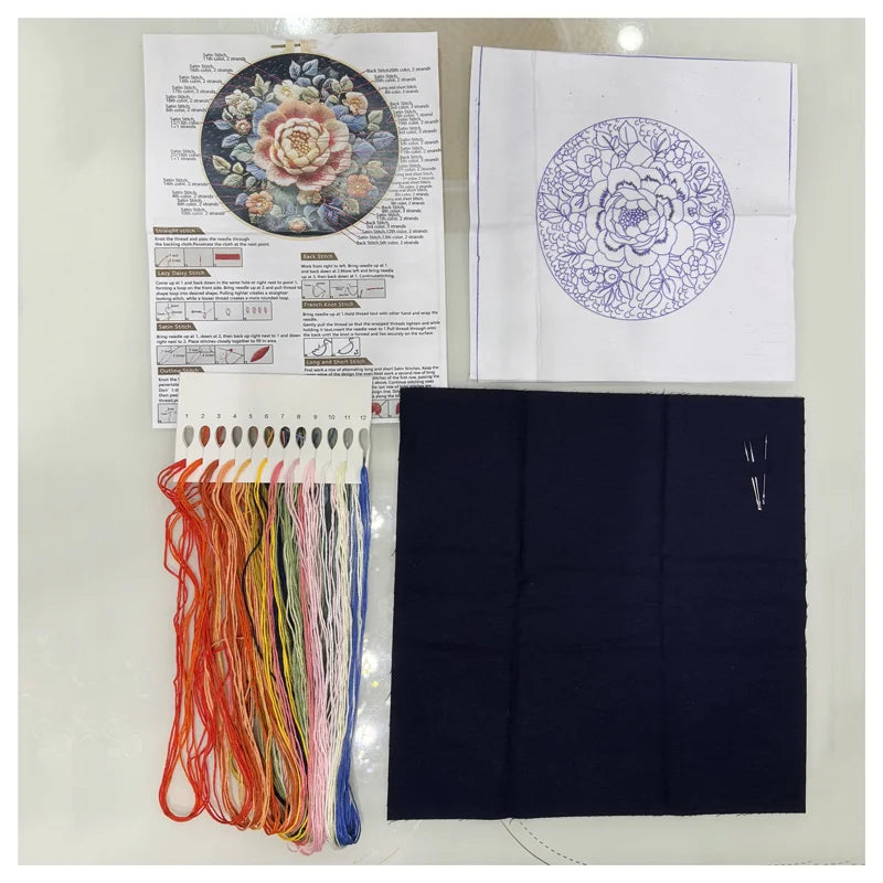 Borduurpakket Bloemenlandschap – Compleet Starterset zonder/met borduurring - 15cm