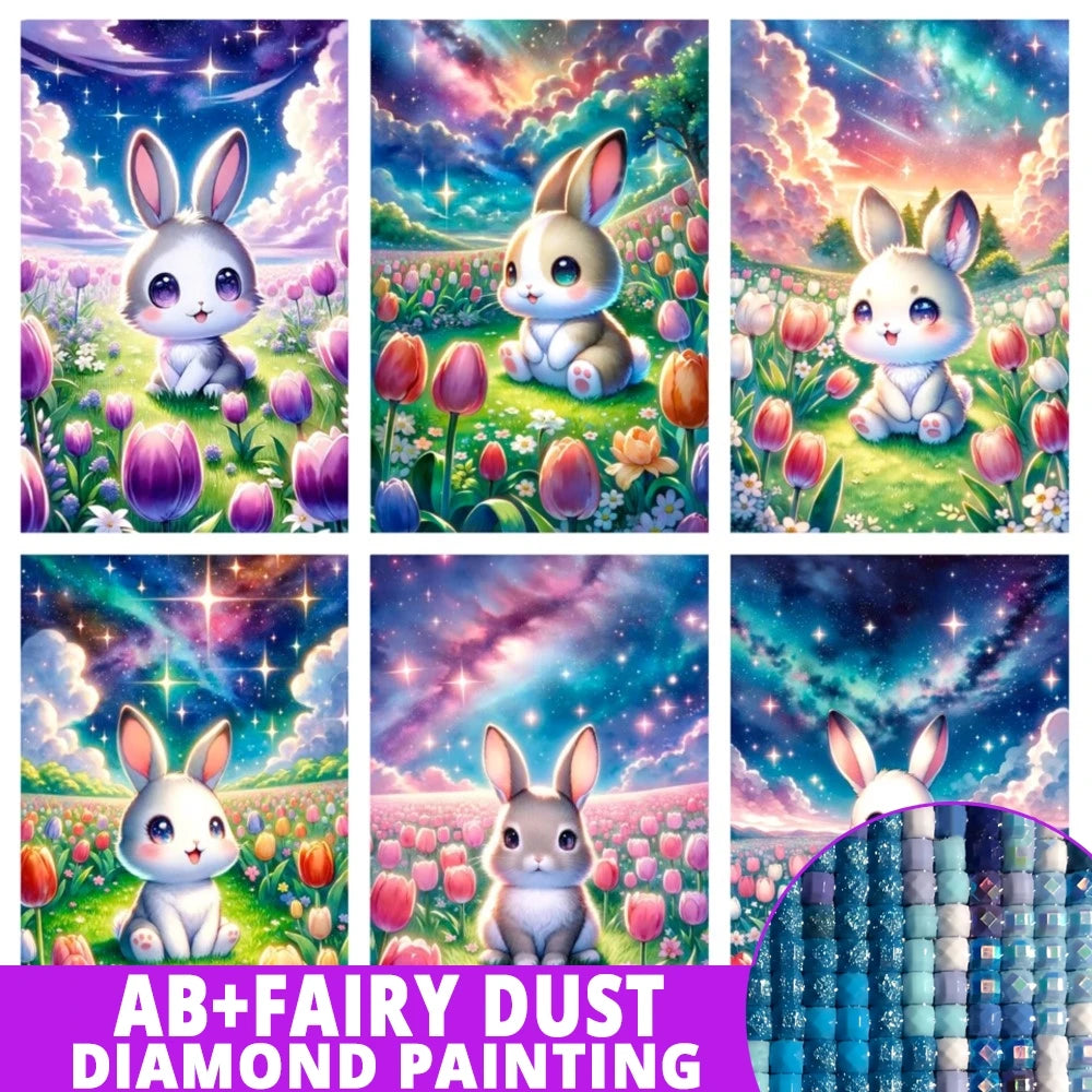 AB Diamond Painting op canvas - Tulp en Konijn met Fairy Dust en AB steentjes