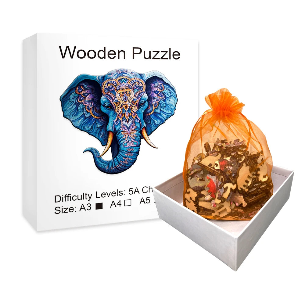 Houten figuren puzzel - Olifant met creatieve vormen