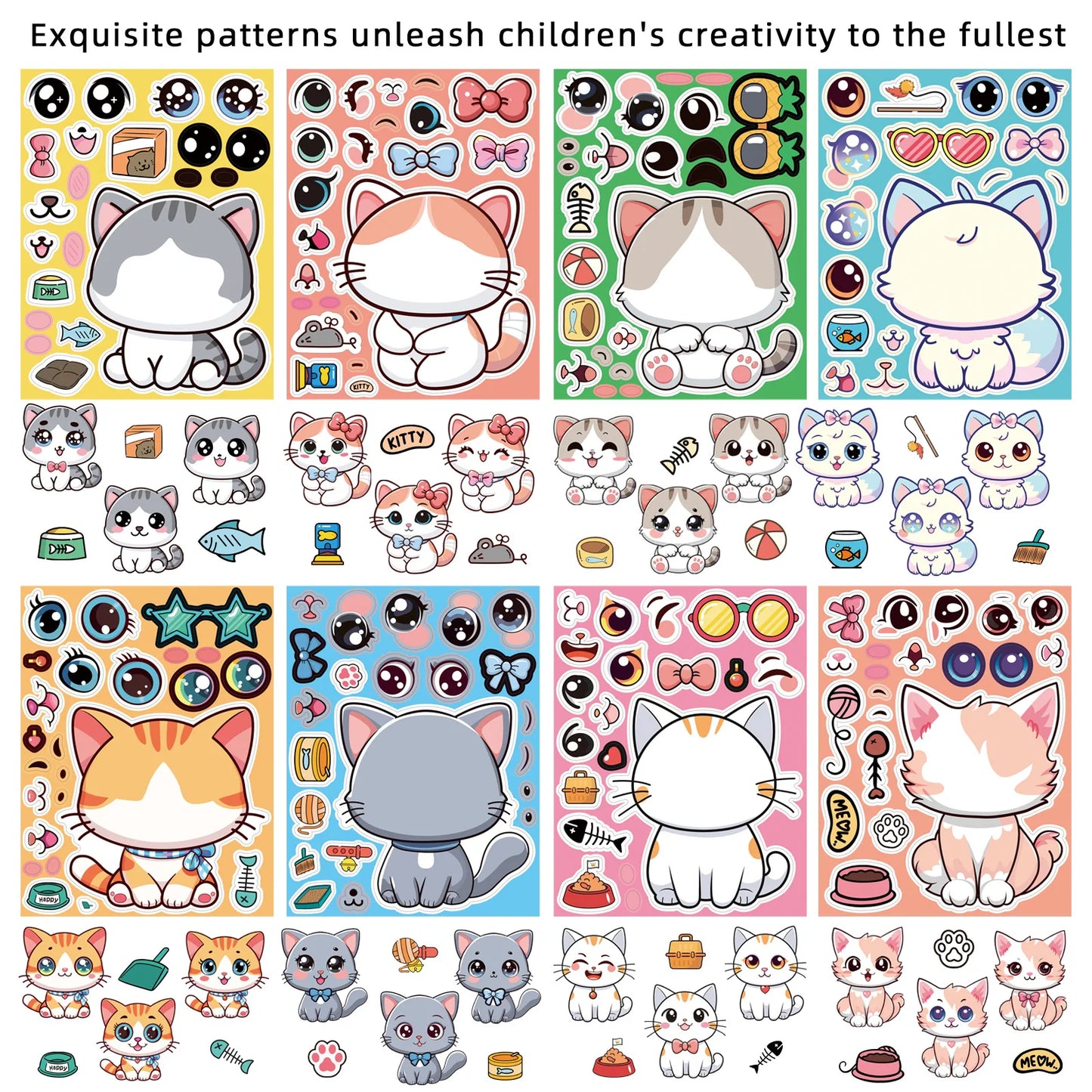 Sticker pret – Schattige Katten Puzzelstickers voor Creatief Plakplezier
