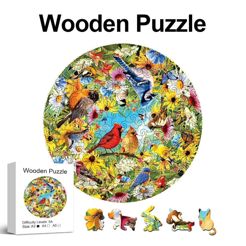 Houten figuren puzzel - Vogels | Unieke dierenvormen | DIY ontspanning & decoratie