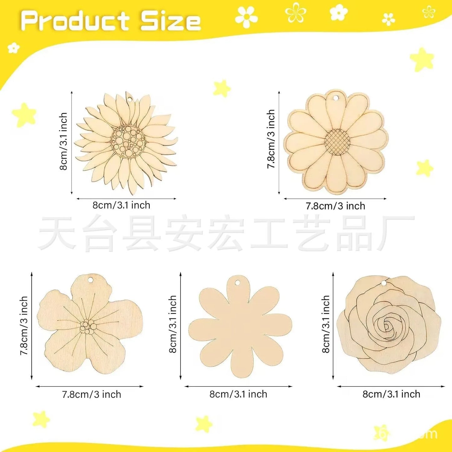 Houten figuur om zelf te kleuren/schilderen – bloemen hangers (10 stuks)