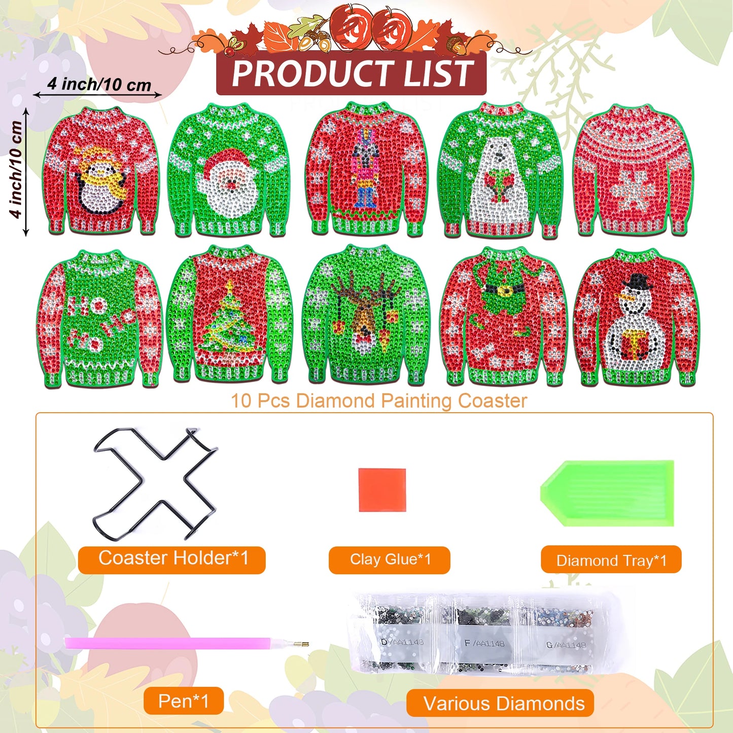 Diamond Painting Onderzetters Kerst – Set van 10 met Houder