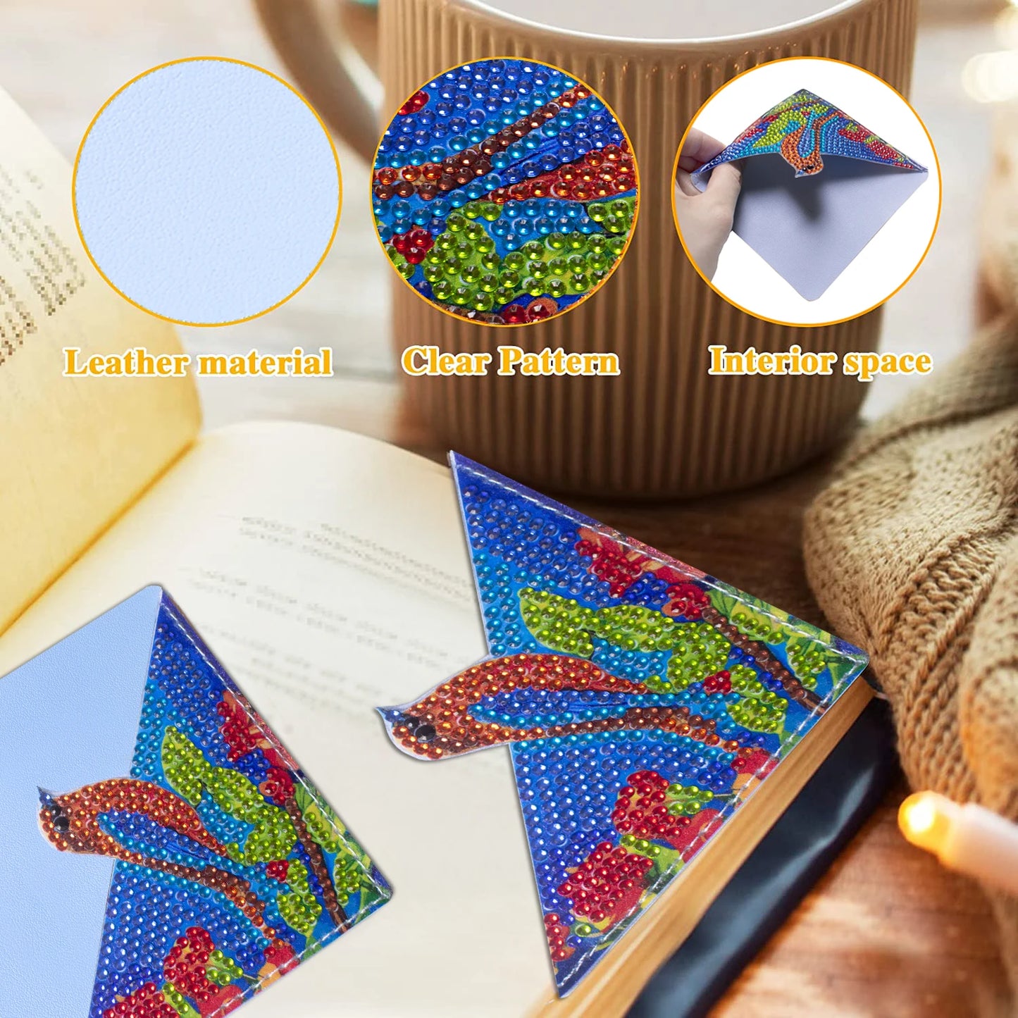 Diamond Painting Boekenlegger Hoeken Set van 4 met PU Leer en Strass