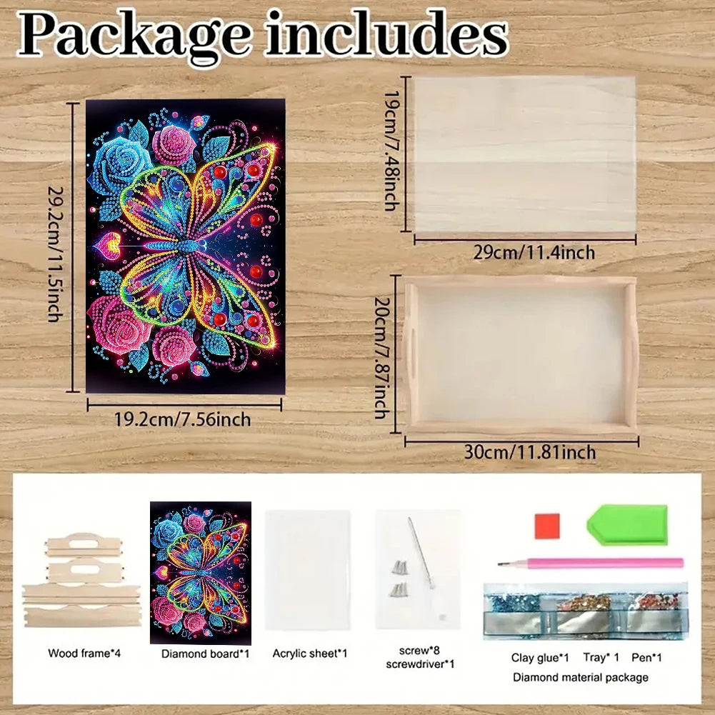Diamond Painting Dienblad met Handvat - Houten Decoratief Dienblad met Kleurrijke Patronen - Voor Ontbijt, Snacks en Decoratie