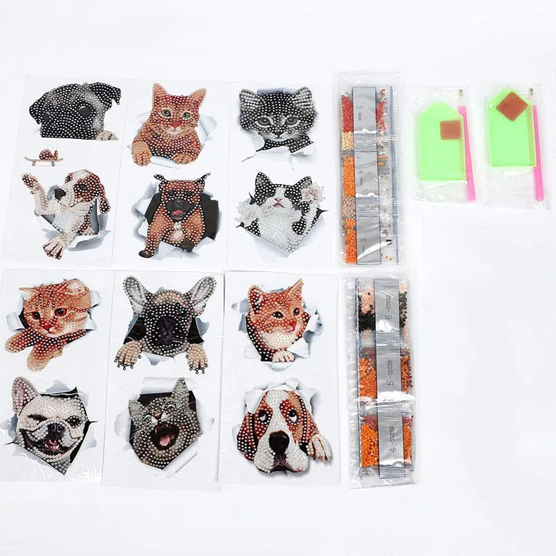 Diamond Painting Sticker set Hond & Kat – Inclusief Schudbakje en Steentjes