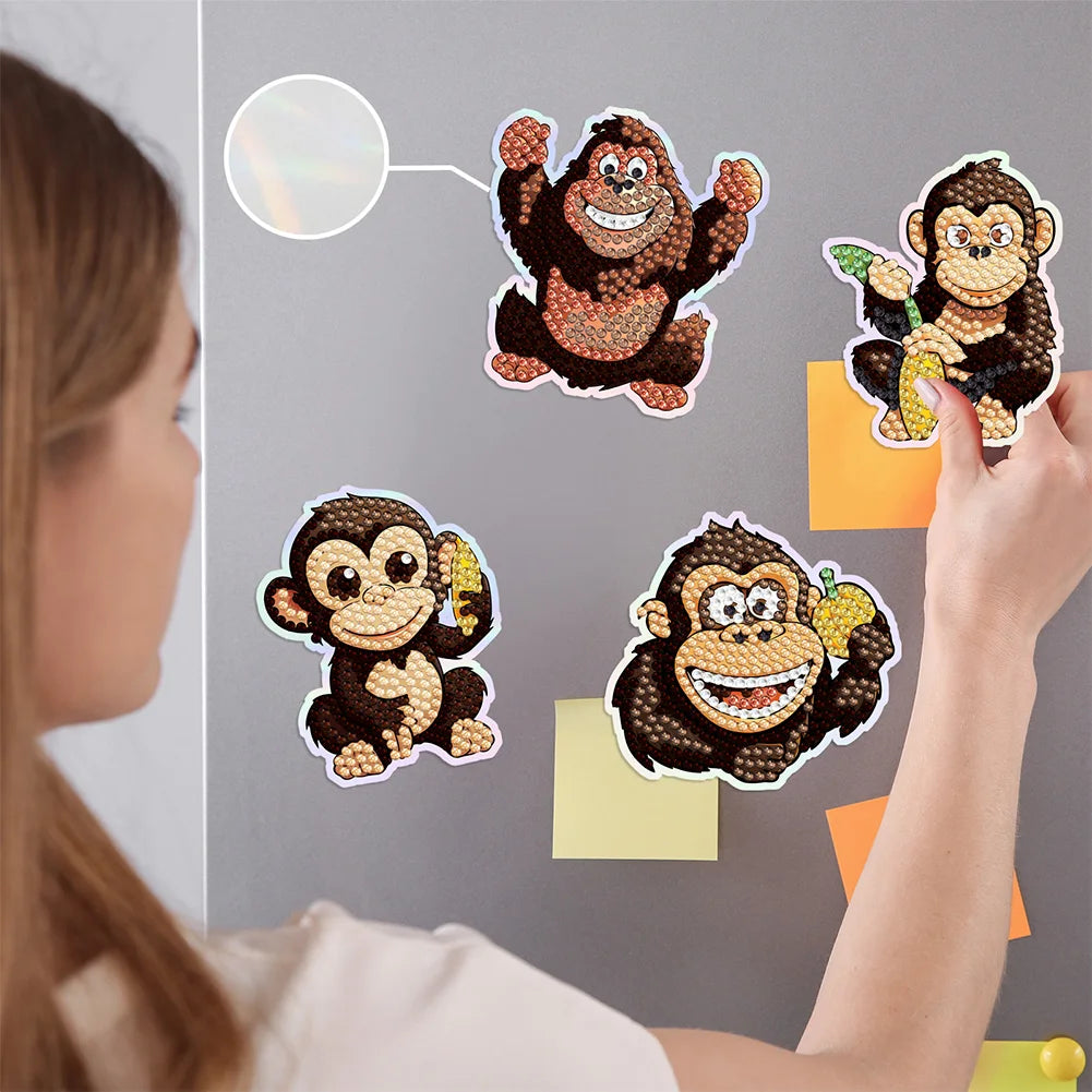 Diamond Painting Magneten – Set van 6 Dieren (Pinguïns, Apen, Katten, Olifanten & Meer)