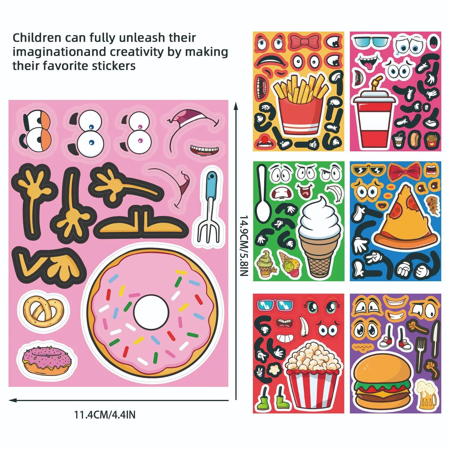 Sticker pret – Cartoon stickers met hamburgers, frietjes & snacks