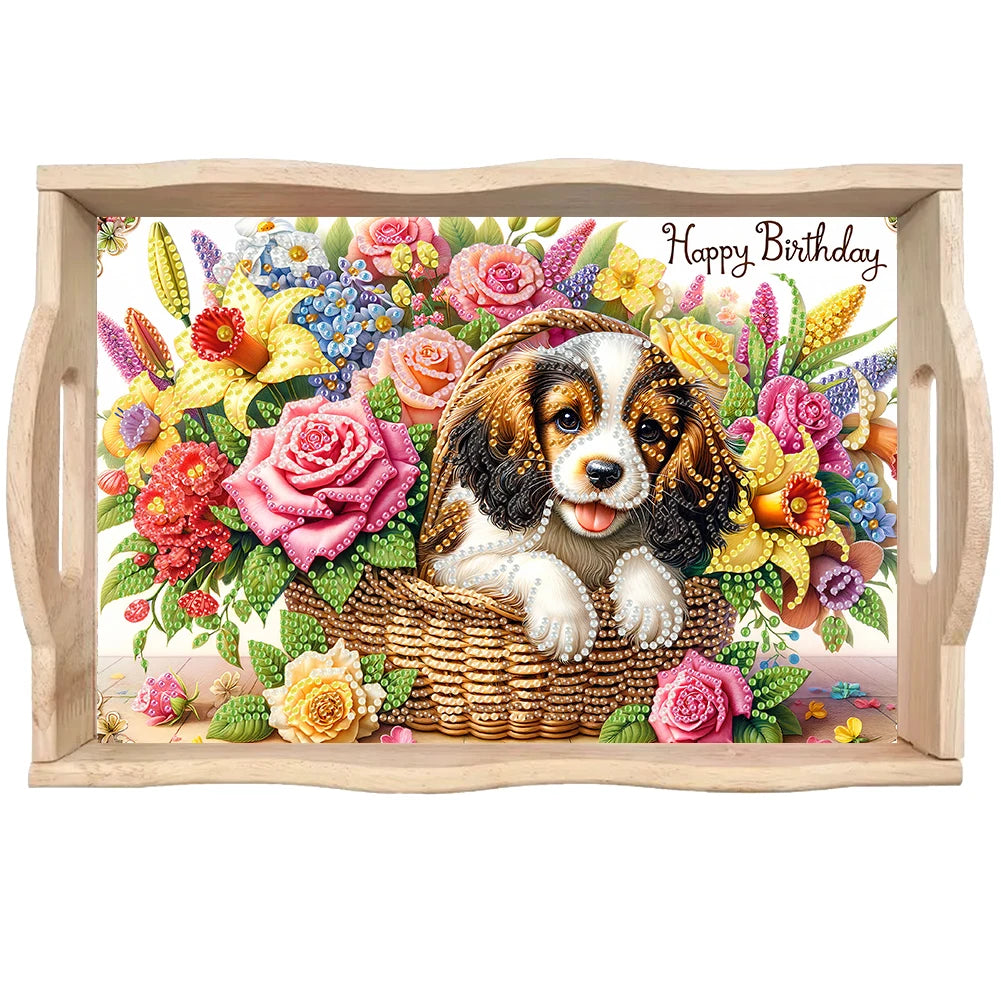 Diamond Painting Dienblad met Handvat - Houten Decoratief Dienblad met Kleurrijke Patronen - Voor Ontbijt, Snacks en Decoratie