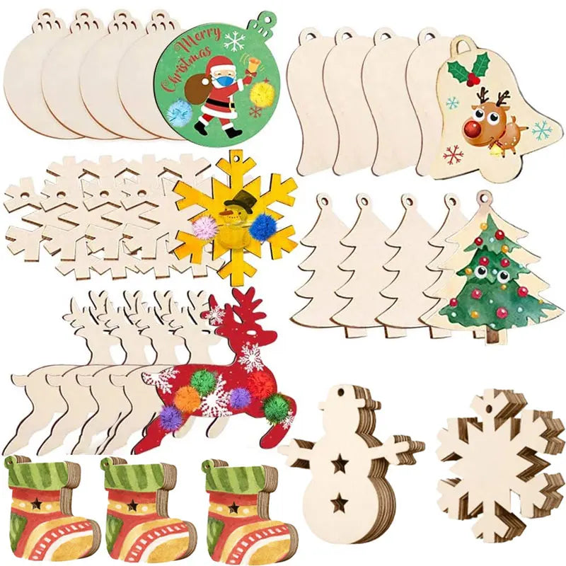 Houten figuur om zelf te kleuren/schilderen – Kerstversiering 10 stuks