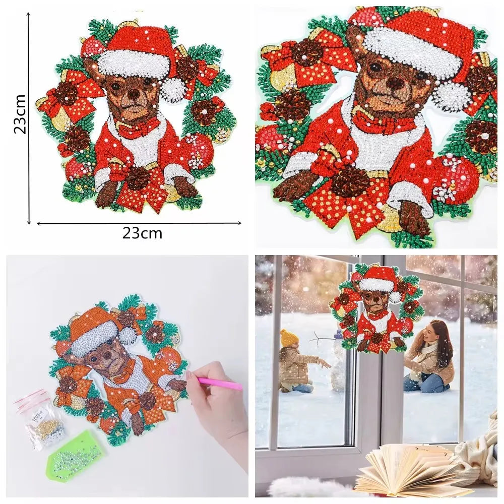 Diamond Painting Kerstkrans – Acryl Kerstdecoratie met Sneeuwpop – 23x23cm – Wandhanger