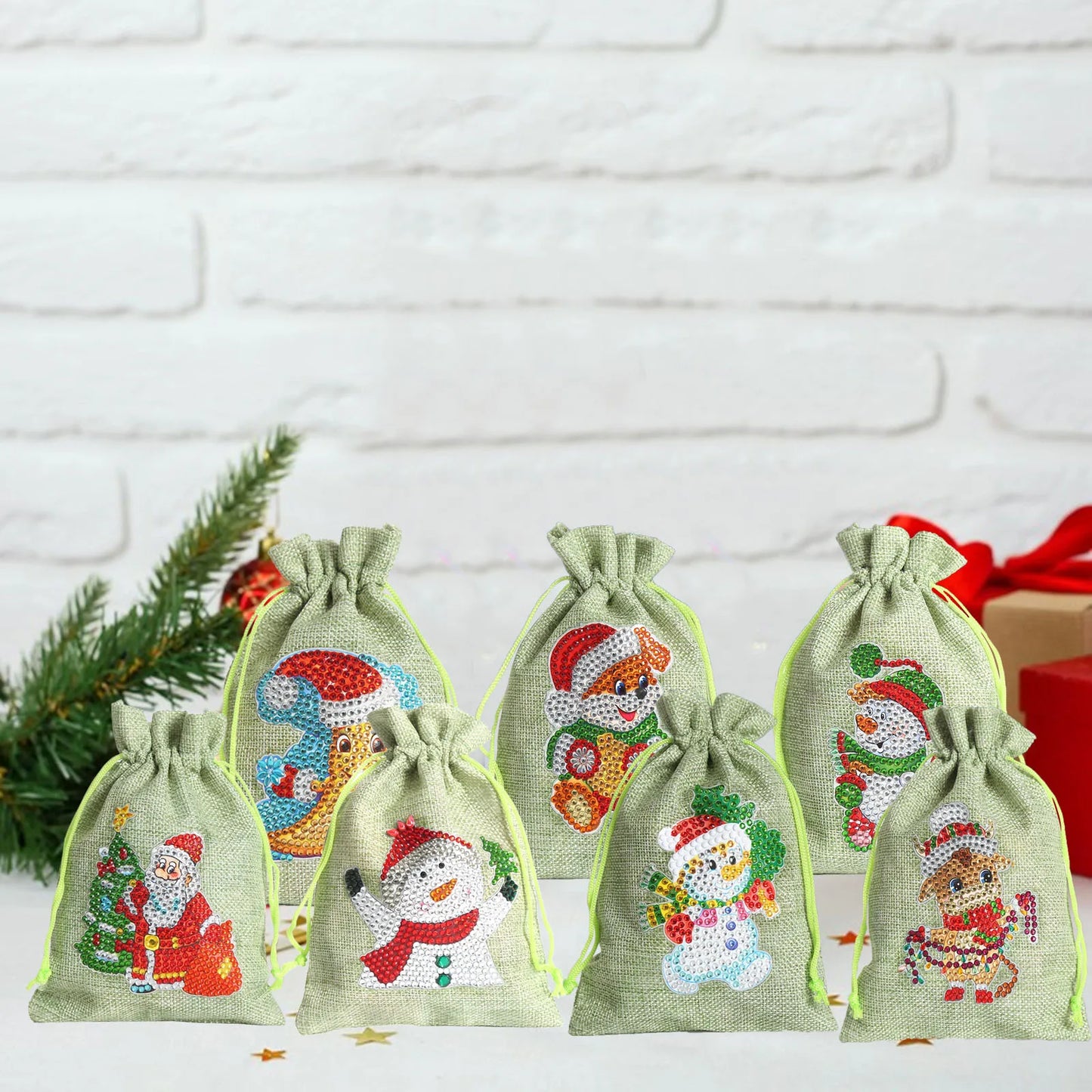 Diamond Painting kerst knutselset - linnen snoepzakje en trekkoord