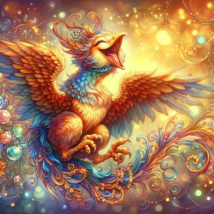 AB Diamond Painting op canvas Fantasy Dieren – Kleurrijke Phoenix, Draak en Leeuw