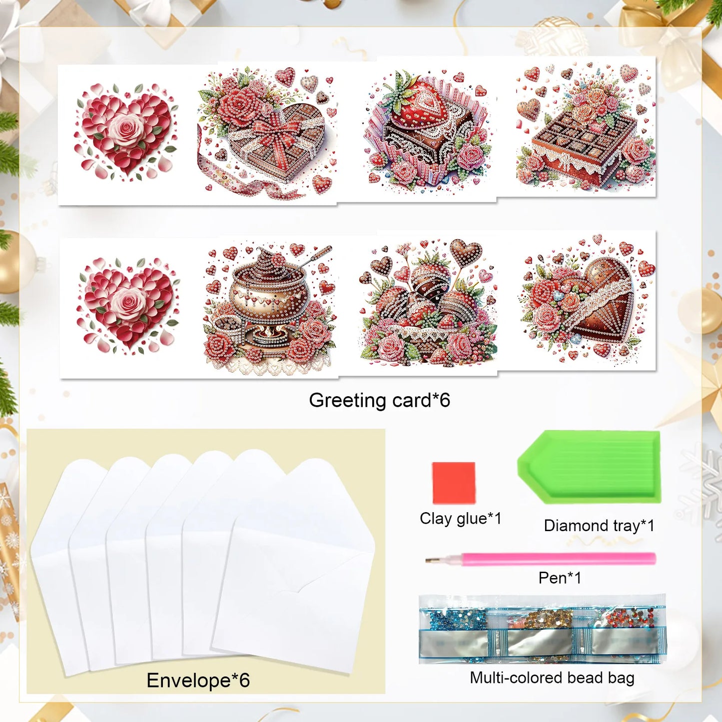 Diamond Painting Wenskaarten Set - Chocolade Themed Kaarten met Enveloppen - Set van 6