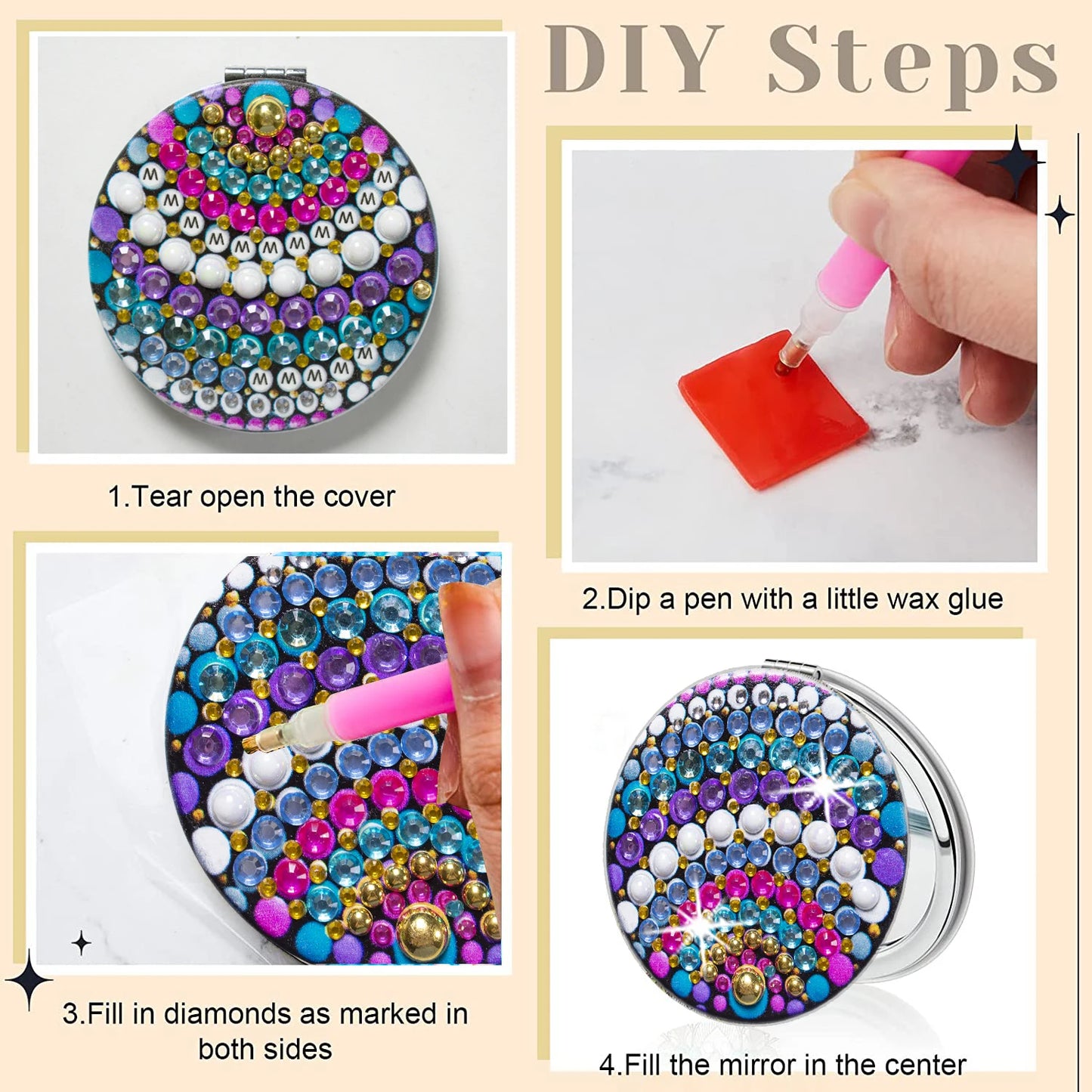 Diamond Painting Make-up spiegel Mandala – Compacte en Draagbare Opvouwbare Spiegel