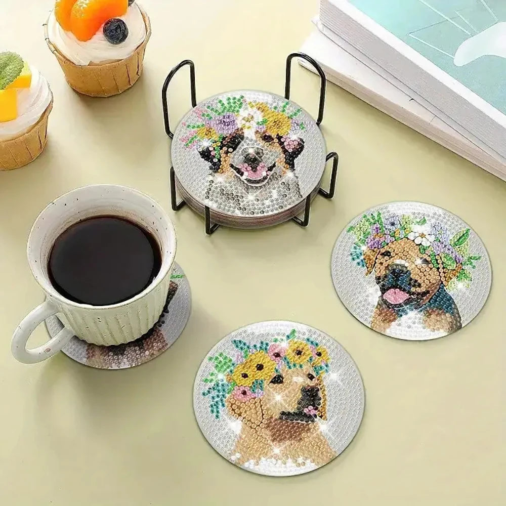 Diamond Painting Onderzetters - Mandala Puppy Set (8 stuks) met Houder