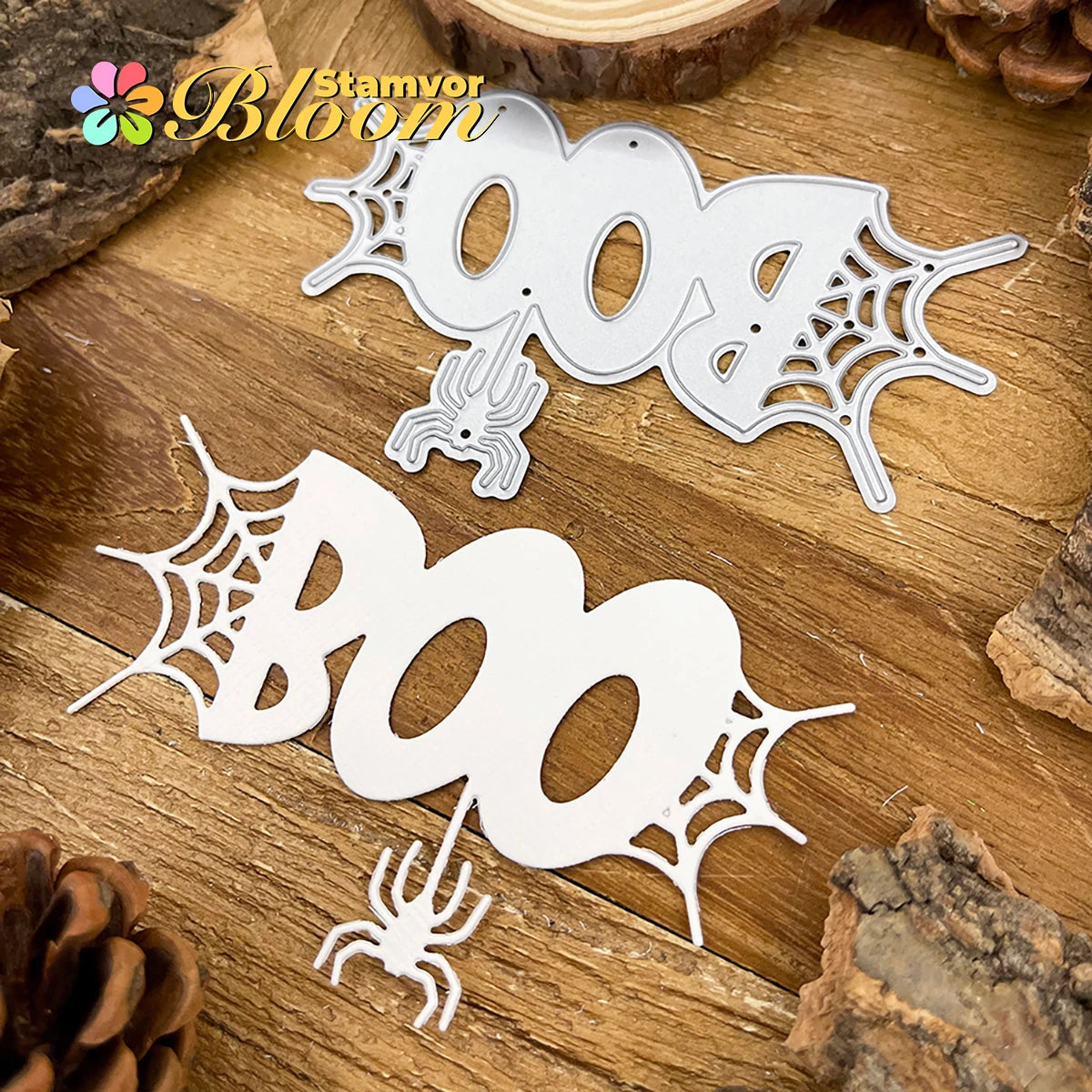 Snijmal Halloween Spinnenweb en BOO Woorden voor Scrapbooking en Kaarten