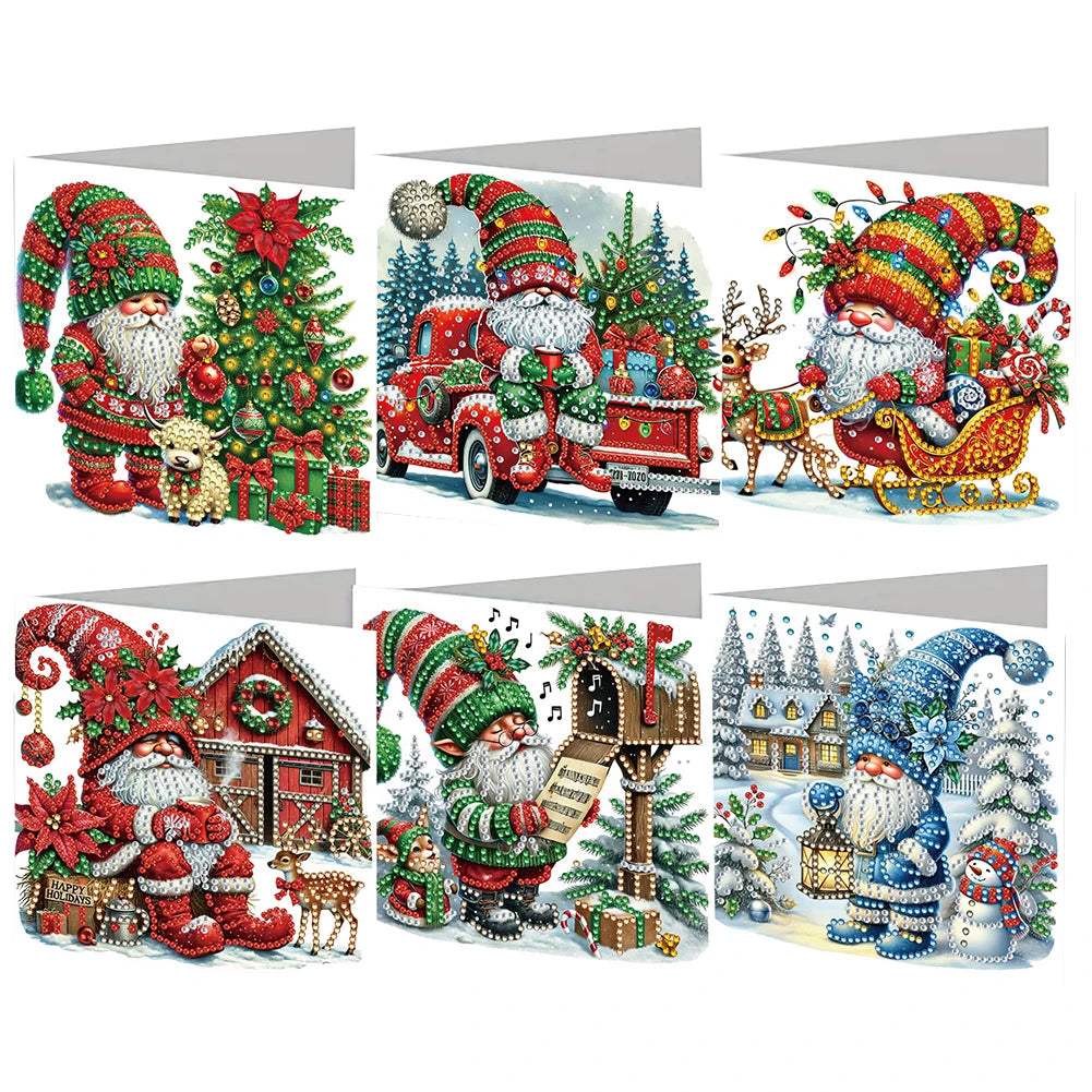 Diamond Painting Kerst kaarten set Gnomes – 6 Kerstkaarten met Steentjes