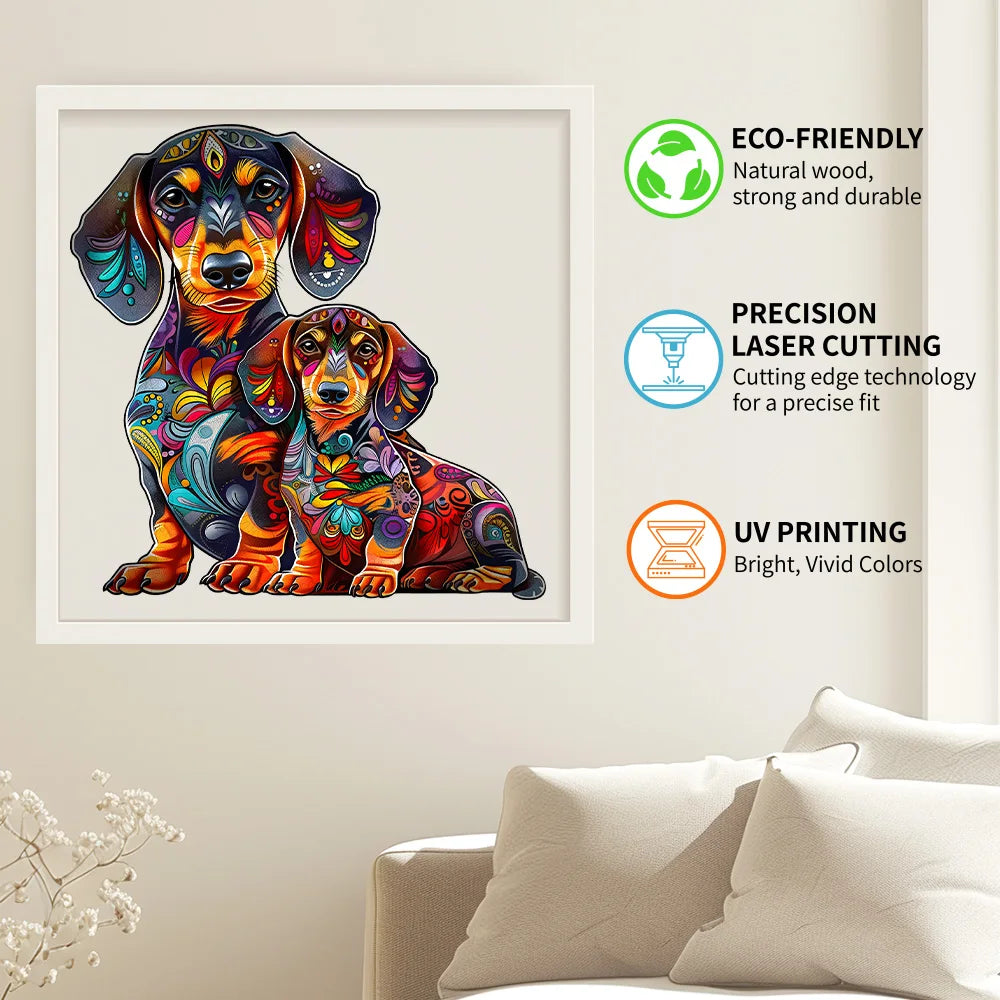 Houten figuren puzzel Teckel - Unieke dierenvormige puzzel - Magische houten puzzel van een hond
