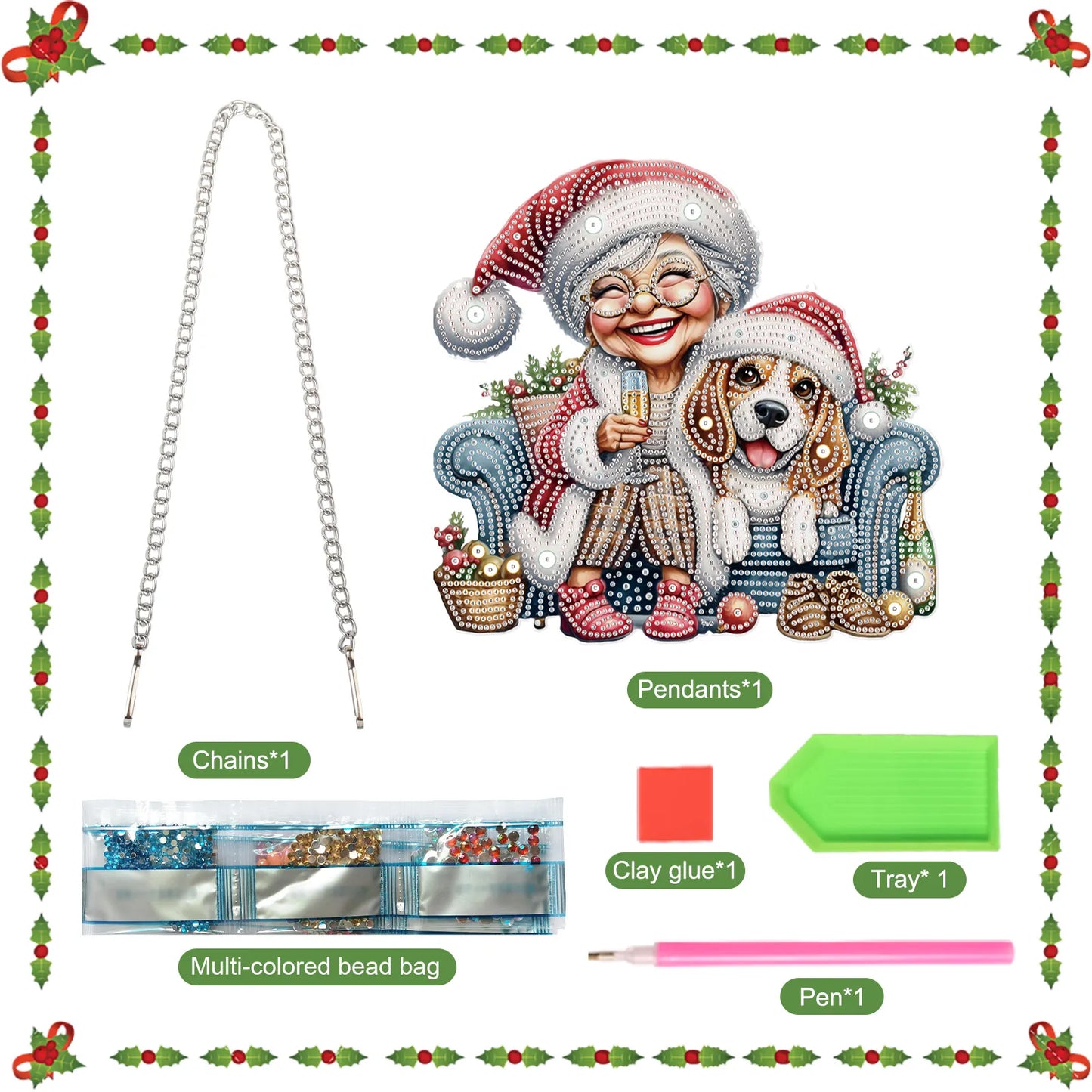 Diamond Painting Hangend Kerst Ornament - Happy Oma met puppy