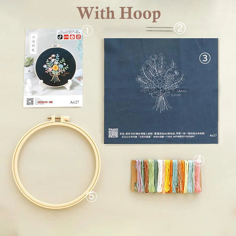 Borduurpakket Bloemen – Compleet Startpakket met borduurring (20 cm)