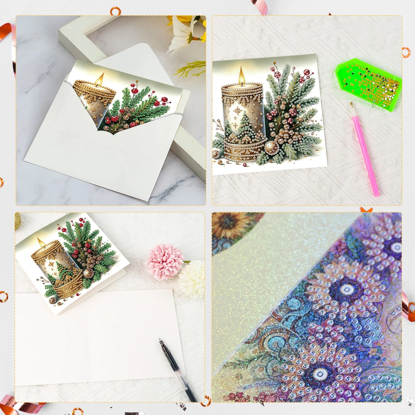 Diamond Painting Kerstkaarten set – 6 luxe kerstkaarten met enveloppen