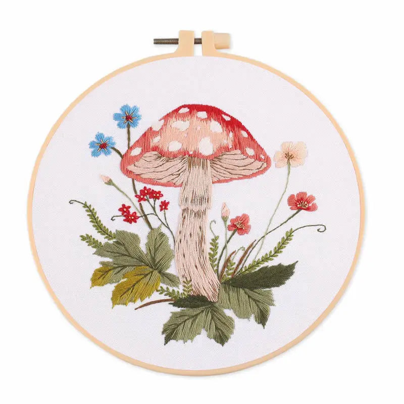 Borduurpakket Paddenstoel & Bloemen – Inclusief Borduurring (20 cm)