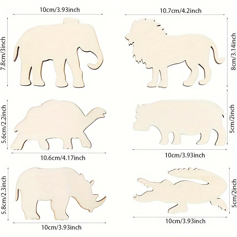 Houten figuur om zelf te kleuren/schilderen - Safari dieren set (24 st.)