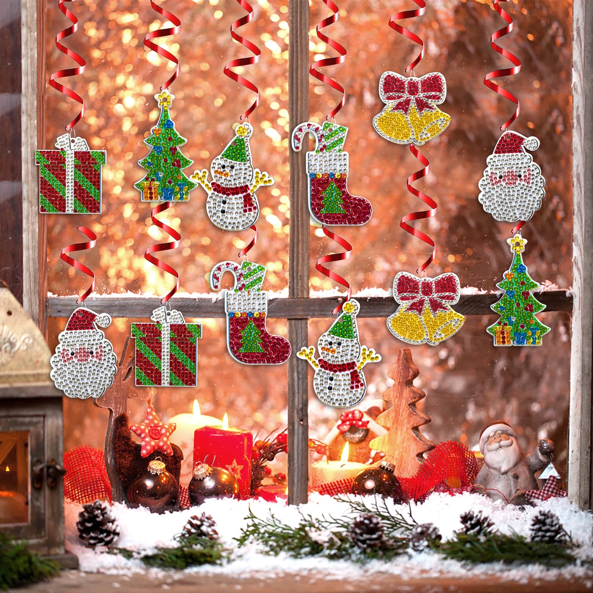 38 stuks diamond painting kerstboomhangers, 5D DIY kersthangers