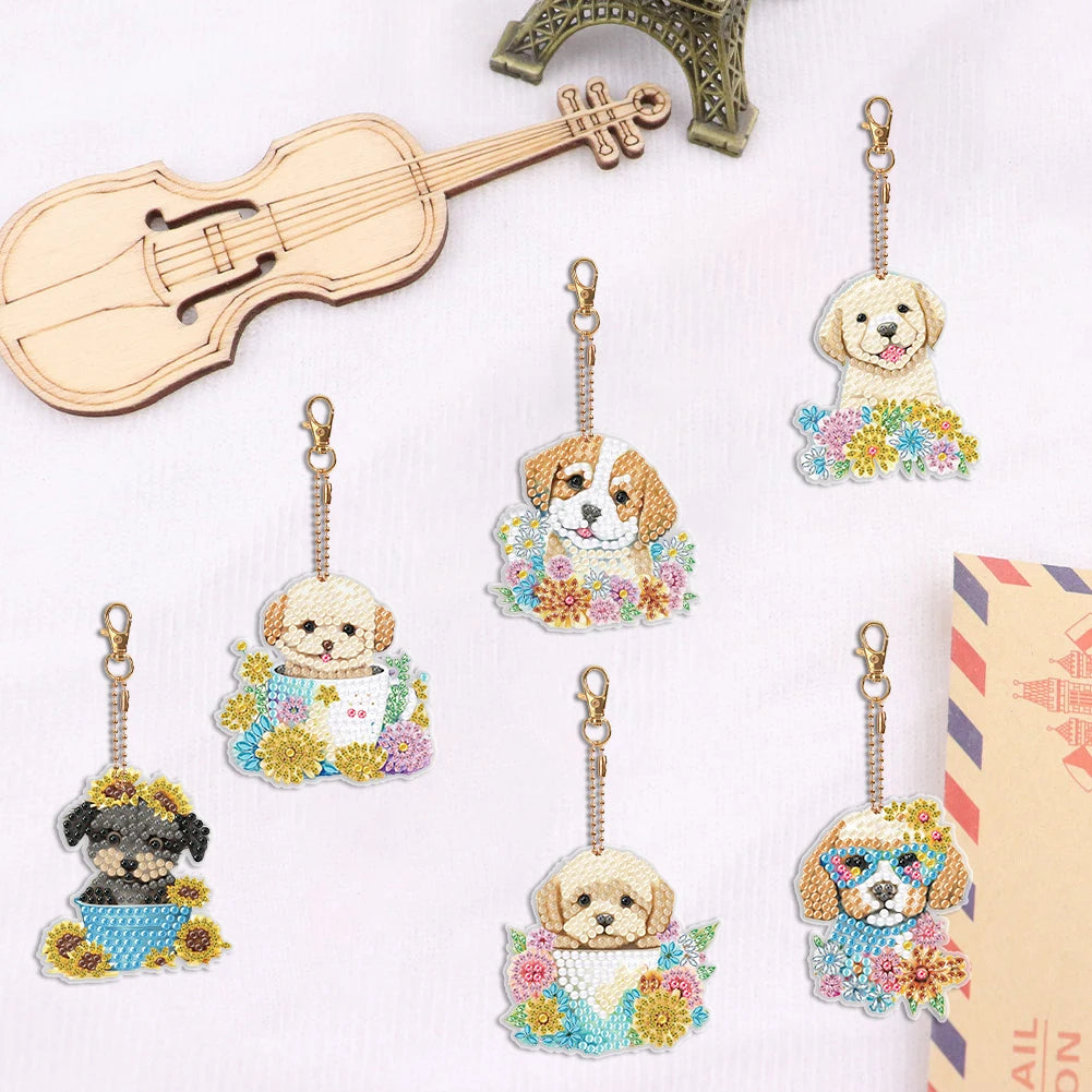 Diamond Painting Sleutelhangers Schattige Dieren | 6 Stuks Dubbelzijdig