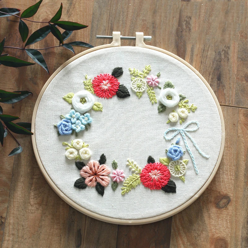 Borduurpakket Rond met Bloemen en Eekhoorn – Compleet Handwerkset