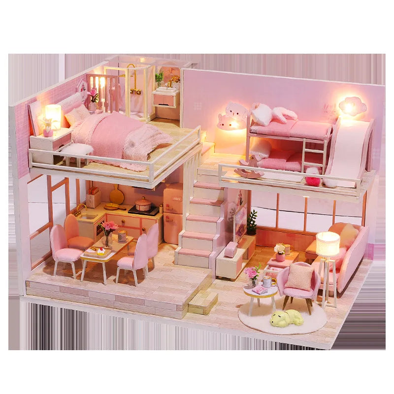 Zelfbouw Miniatuurhuisje met Meubels en Verlichting – Hout en Decoratie
