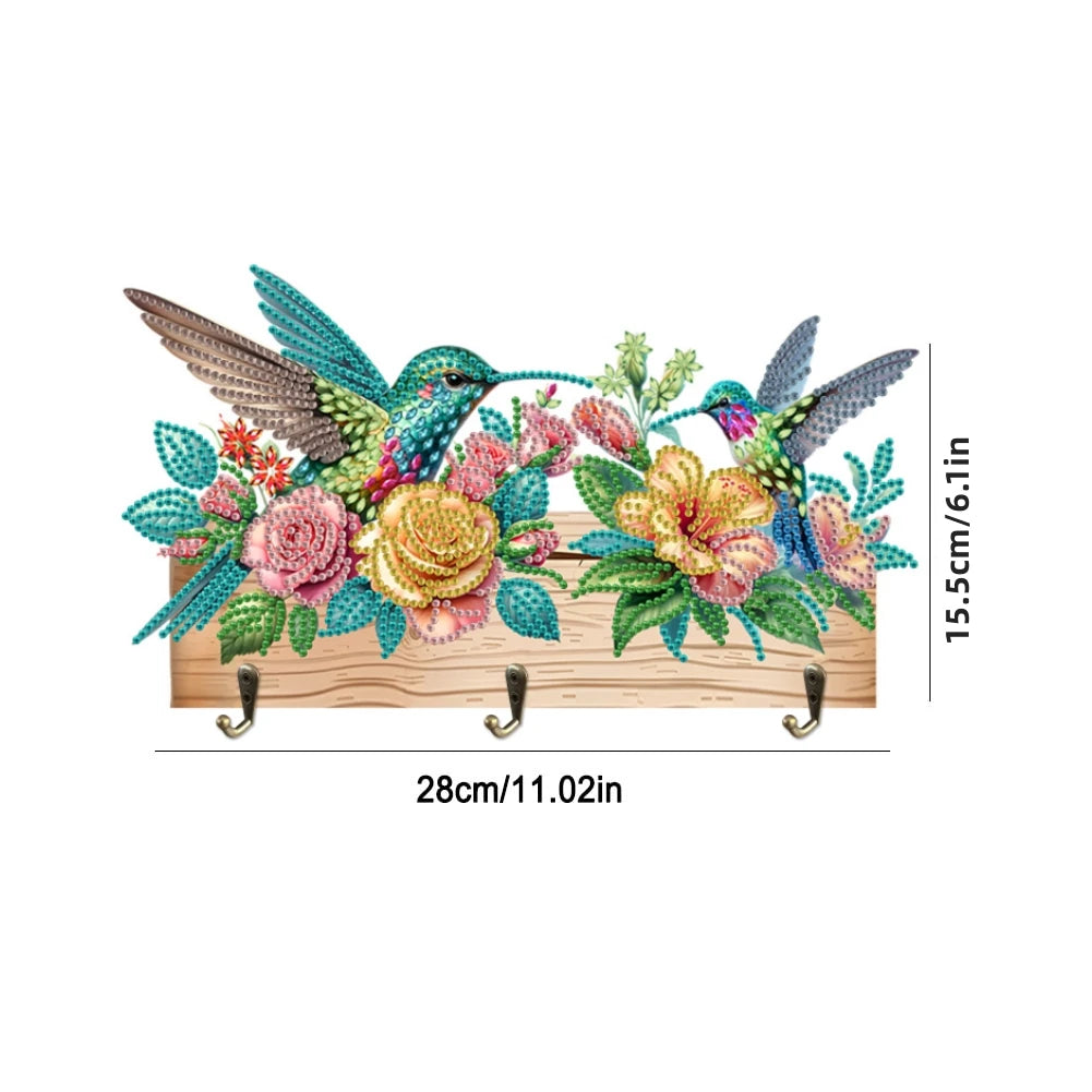 Diamond Painting Kapstok/Sleutelrek – Houten Wandrek met 3 Haken en Diamond Painting Steentjes