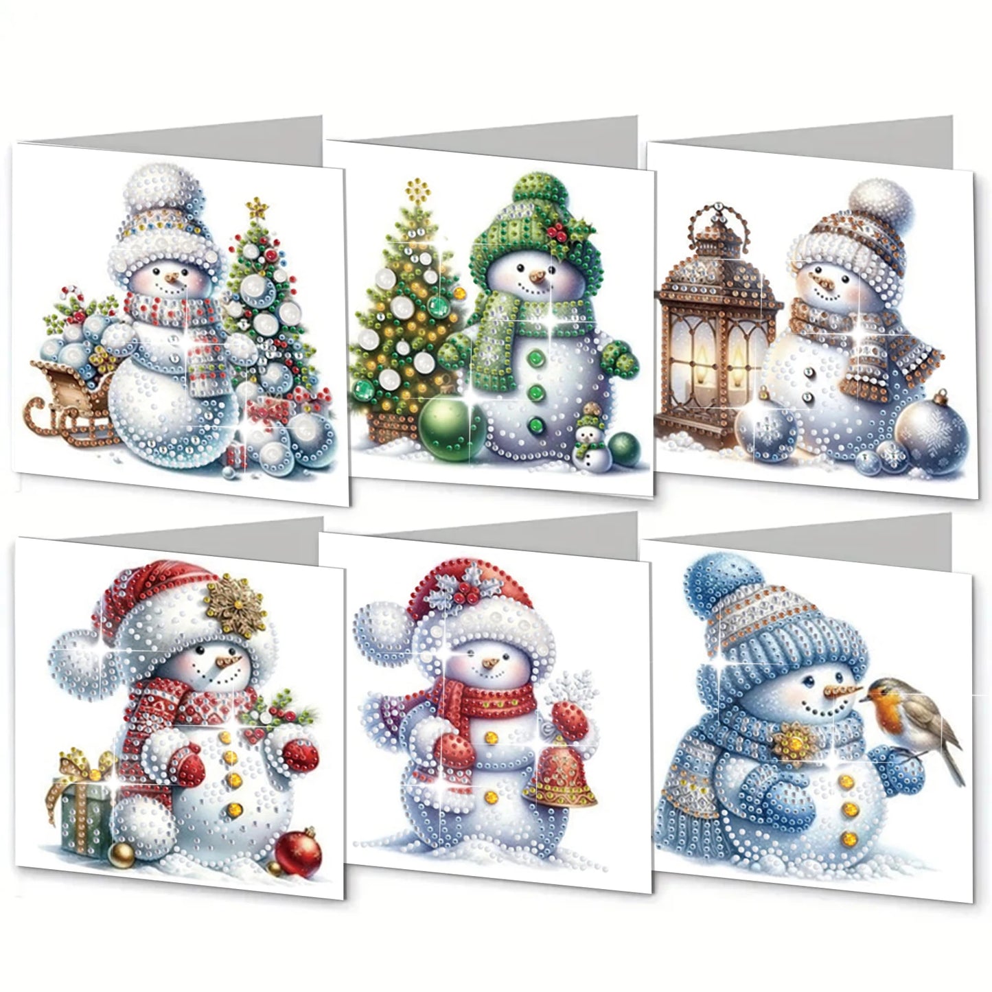 Diamond Painting Kerstkaarten set - Kerst Sneeuwpop (6 stuks)